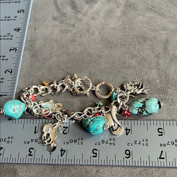 Faux Silver and Turquoise Charm Bracelet - Picture 4 of 4